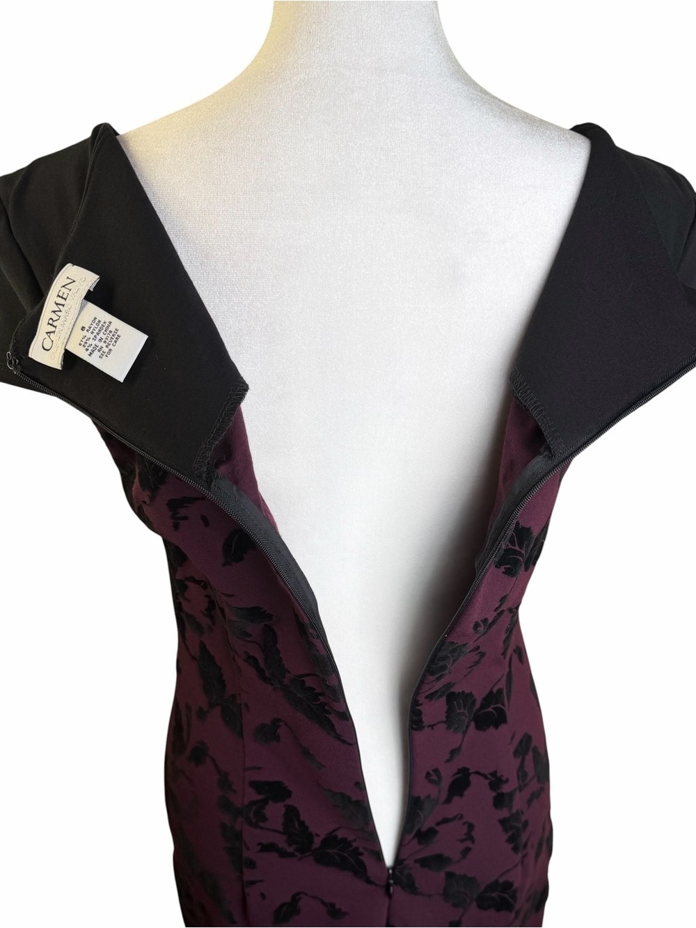 Carmen by Carmen Marc Valvo Black & Plum Floral Sheath Dress Size 6 - Picture 6 of 11